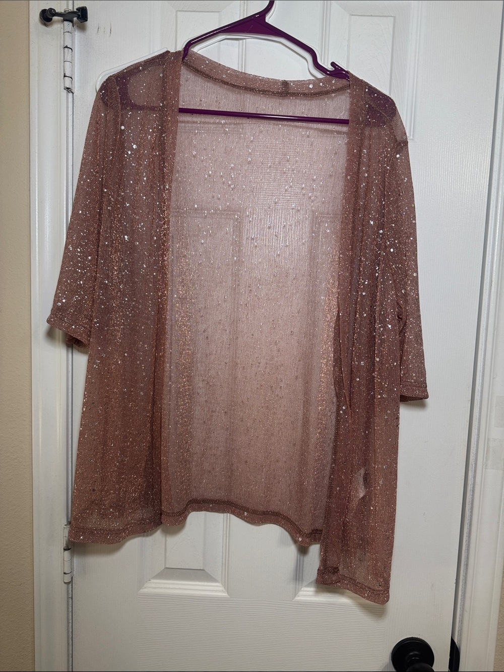 Rose Gold Sheer Glitter Kimono Cardigan